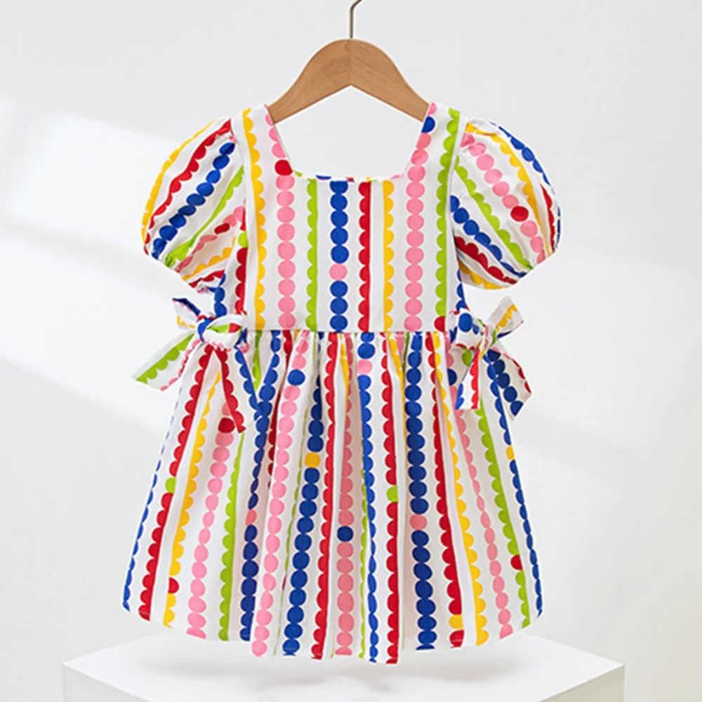 

Summer 2023 Toddler Girl Dress Dot Print Fashion Princess Birthday Childrens Boutique Clothing