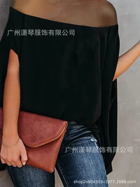 

Sexy Women's Top 2023 Summer New Casual Fashion Mesh Loose Print Round Neck Solid Top Bat Sleeve Cape Top