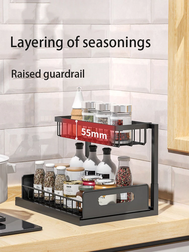 kitchen cabinet rack 2 tier under sink desktop organizer pull out spice sauces rack kitchen bathroom countertop rack supplies free global shipping