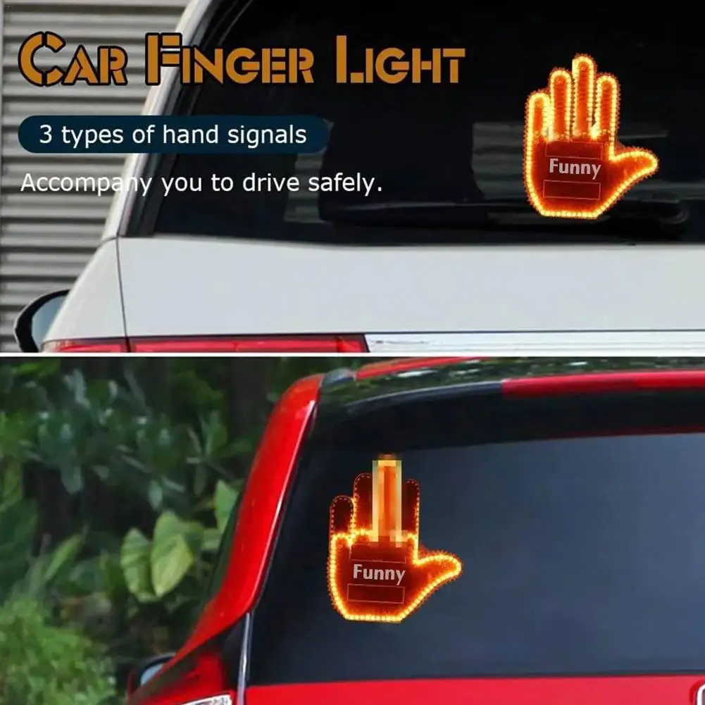 

Funny Car Finger Light with Remote Road Rage Signs Middle Gesture Hand Lamp Sticker Glow Panel For Universal Racing Window