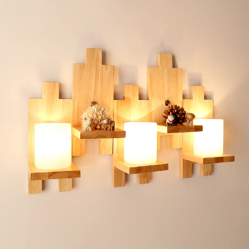 Дубовые современные деревянные лампы из дерева + стекла E27 для спальни домашнего