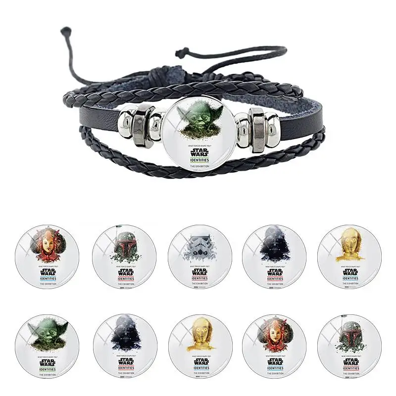 

Disney Multilayer Braided Woven Bangles PU Leather Bracelet Star Wars Baby Yoda Glass Cabochon Dome Charm Fashion Jewelry FXQ183