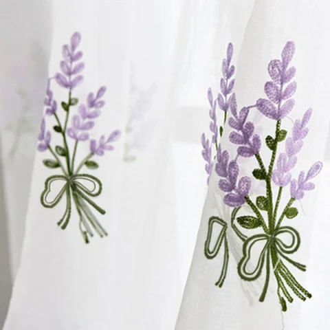 Американский пасторальный деревенский вышитый фиолетовый Лавандовый белый шторы тюль для спальни Цветочный Тюль драпировки гостиной 2