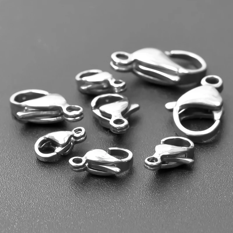 

20pcs/Lot Various Sizes Silver Color Stainless Steel Lobster Clasps Charms For Making Keychain Jewelry Necklace Bracelet Finding