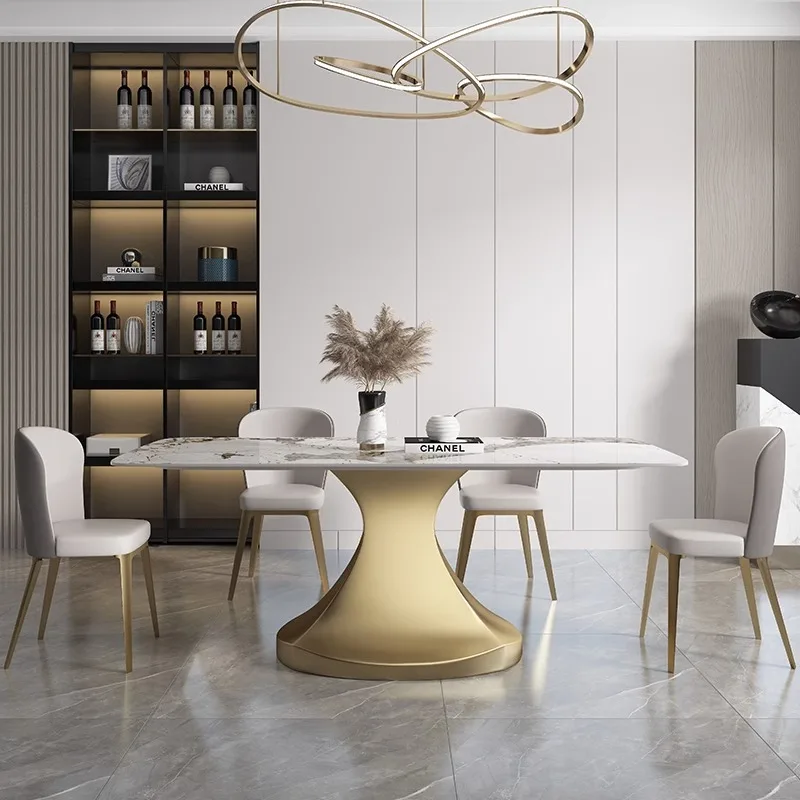 

Итальянский стиль, роскошный яркий обеденный стол в стиле рок, современный минималистичный дизайн, прямоугольное сочетание стульев для семейной гостиной