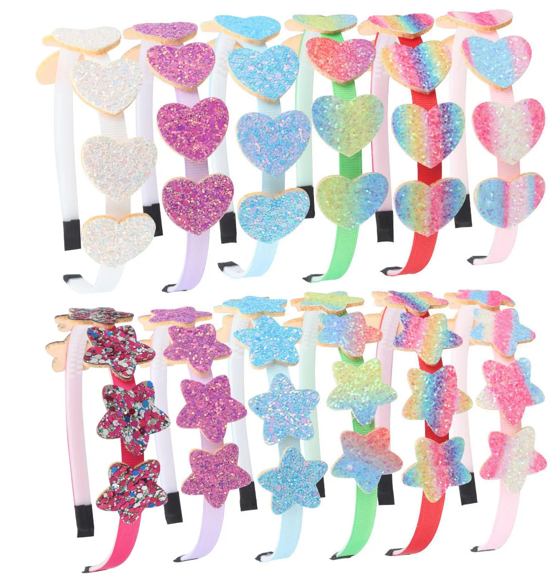 

Fashion Children Glitter Heart Stars Hairbands Cute Colors Rainbow Headbands Lovely Hair Hoops for Girls Kids Hair Accessories