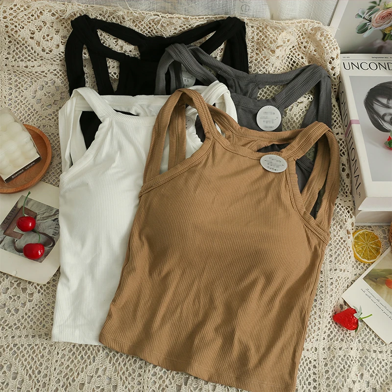 

New Style Almighty Casual Tanks Camis For Women All Season Sleeveless Femme Croset Crop Tops Solid Colours Woman Tank Camisoles