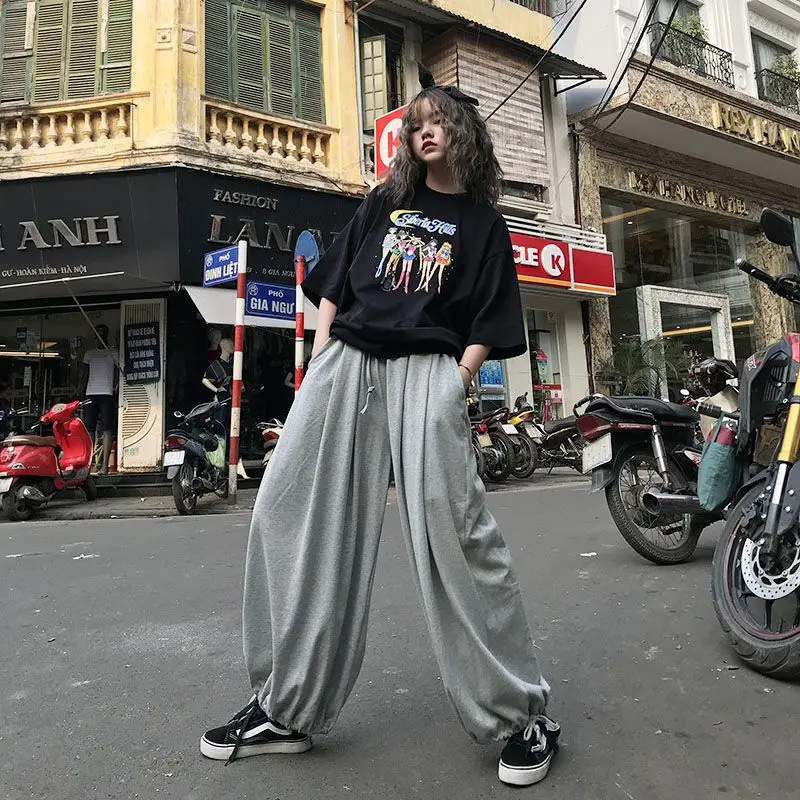 

Повседневные спортивные брюки Deeptown, винтажные серые корейские модные мешковатые уличные штаны в стиле хиппи, джоггеры, женские черные японские в стиле 90-х