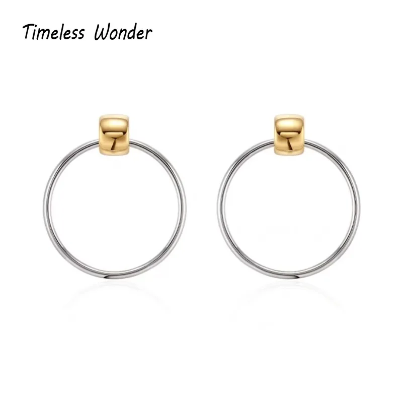 

Timeless Wonder Brass Geo 2 Tone Hoop Earrings for Women Designer Jewelry Goth Trendy Runway Gift Rare Top Cute Classy 4422