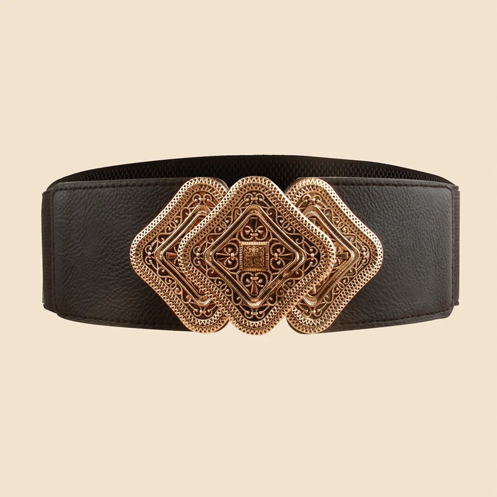 

2021 High Quality Elastic Wide Belt Buckle Ladies Black Retro Dress Coat Corset Belts for Women Luxury Designer Brand Fashion