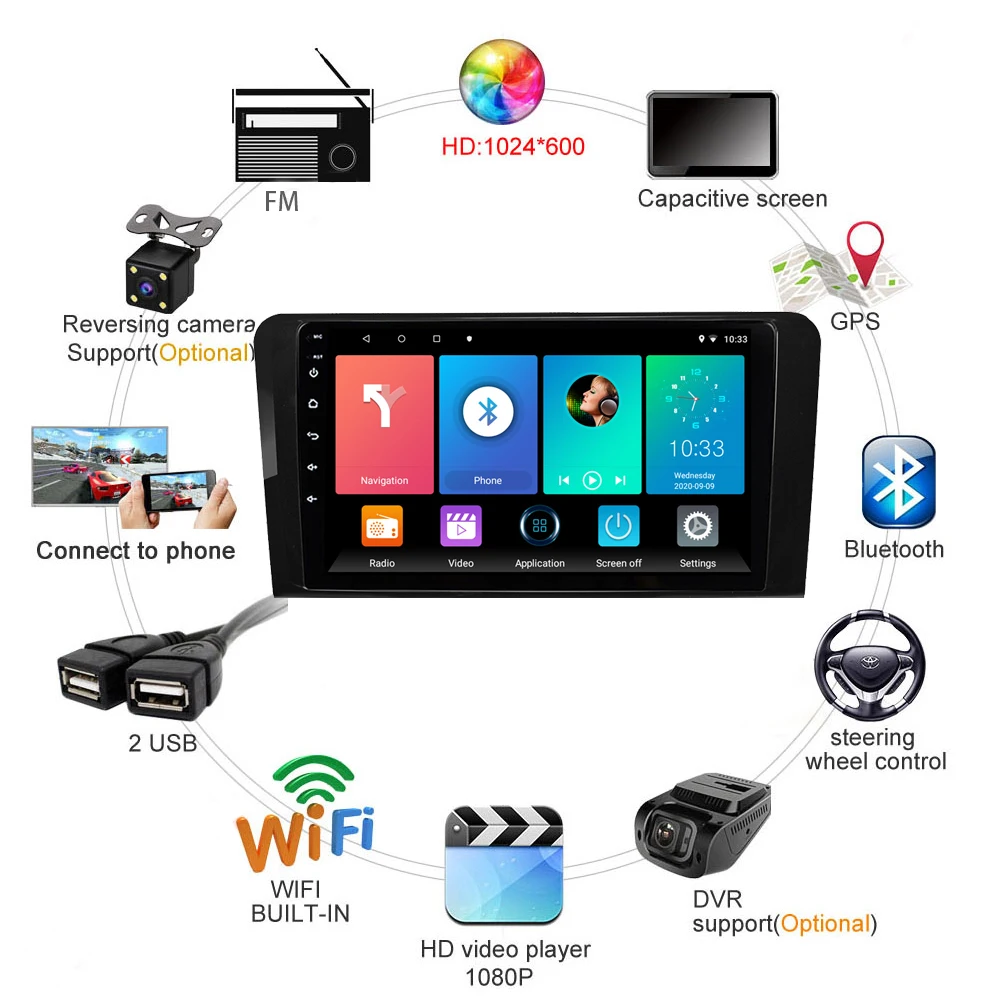 2Din автомобильный мультимедийный плеер Android 4G Carplay Wifi навигация GPS Авторадио для Benz