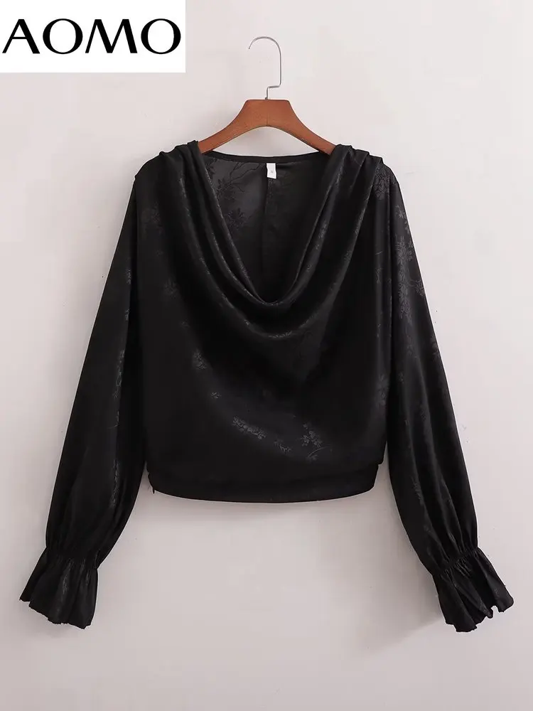 

Женская черная укороченная рубашка AOMO с длинным рукавом 1D96A