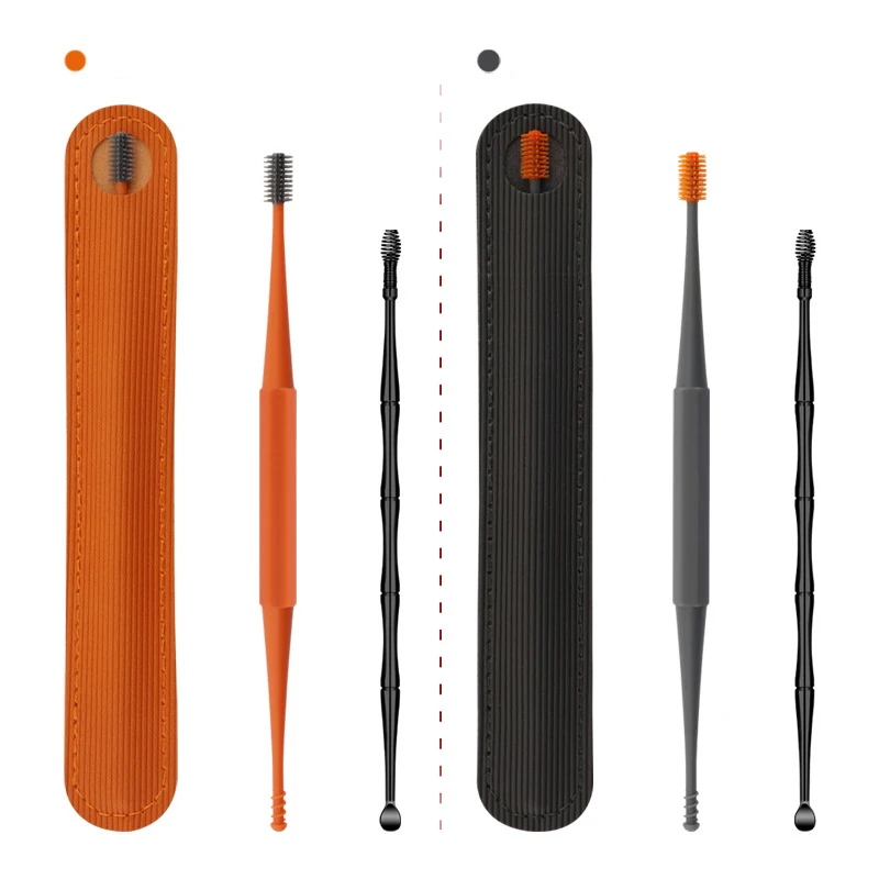  1 2PCS Ear Wax Removal Tool Ear Cleaning Sticks Earpick Remover Silicone Ear Pick Double Head Ear Cleaner 360° Spiral Swab 