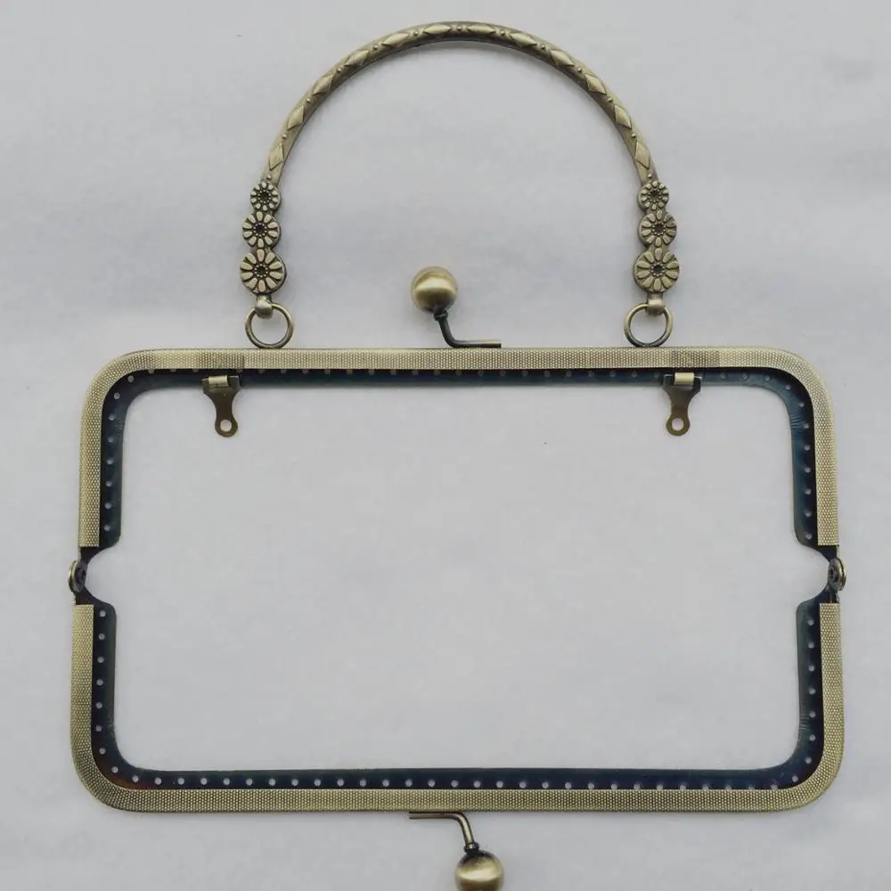 10pcs 20cm Metal Handle Sewing Purse Frames Antique Bronze Silver Golden Kiss Clasp Bag accessories 3 Small Flower