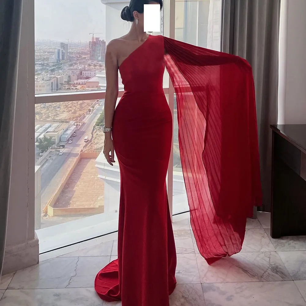 

Simple Mermaid Prom Gown One Shoulder Draped Shawl Draped Saudi Arabian Court Train Elegant Vestidos Para Eventos Especiales