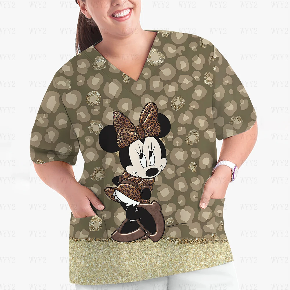 

Women's Short Sleeve Doctor Tops Work Uniform Minnie Mouse Print T-Shirt Scrub Uniform Pet Grooming Agency Scrub Uniform