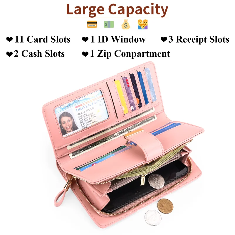 New Ladies Wallet Long Clutch Phone Bags Contrast Color PU Leather Wallets Women Money Bag Credit Card Holder Zipper Coin Purses