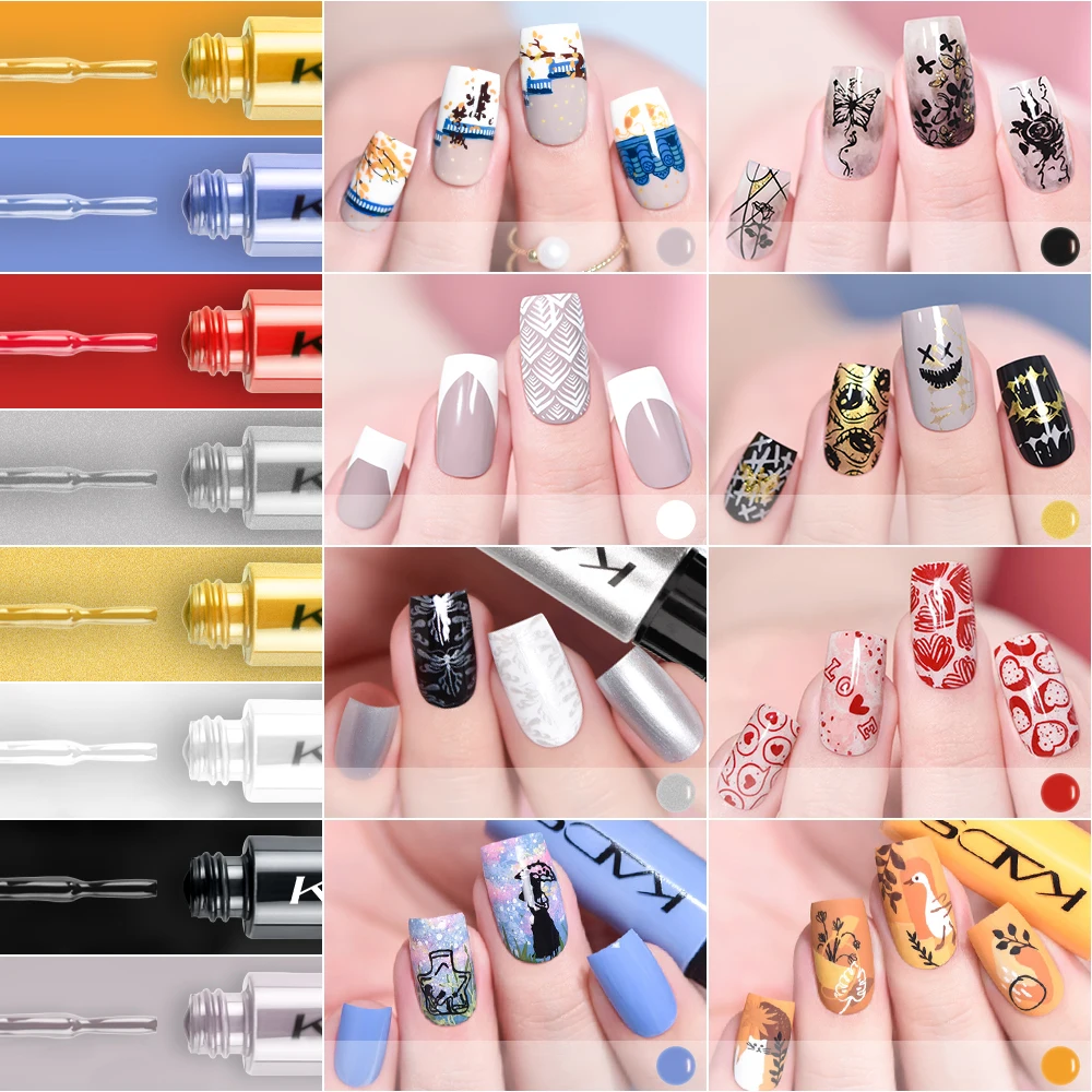 Ногтей Штамповка Польский Набор Черный Белый Штамп Печати Лак Искусство
