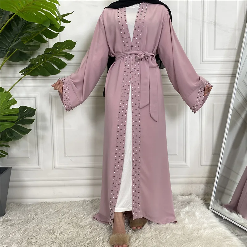 

Women Abaya Ramadan Islamic Clothing Beading Hijab Muslim Dress Kaftan Big Swing Long Robe Femme Musulmane Dresses Abayat S-2XL