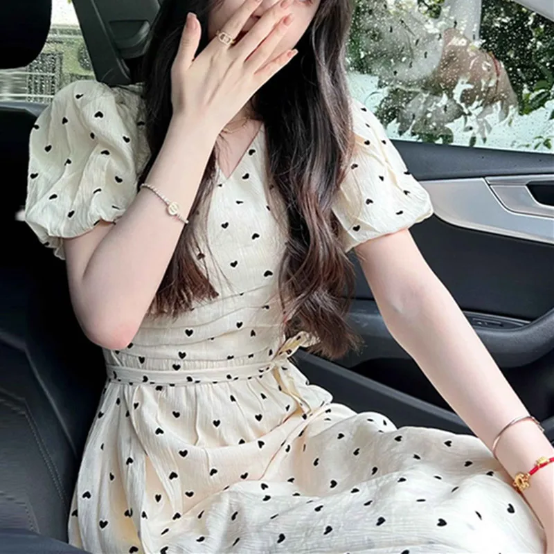 

French puff sleeve floral dress children's summer 2023 new waist temperament thin long skirt