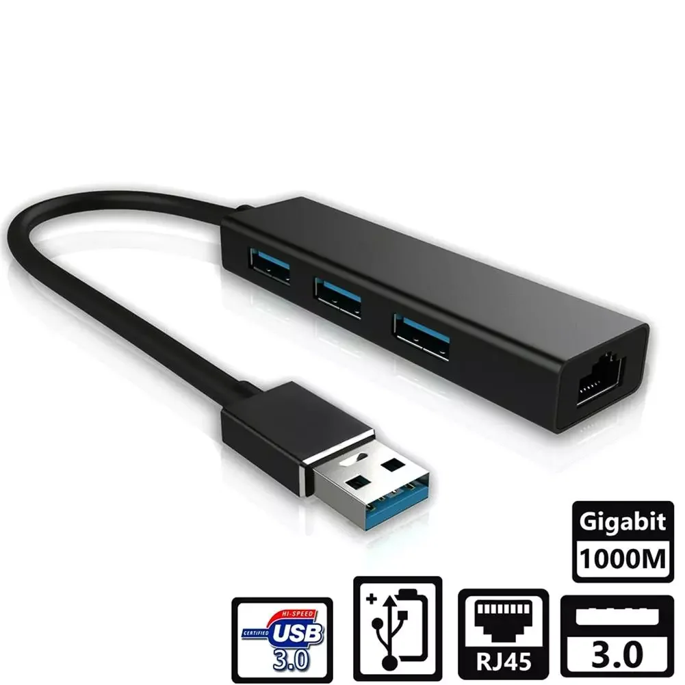 

USB 3.0 Gigabit Ethernet LAN RJ45 Network Adapter 3 Ports Hubs for Windows/Mac