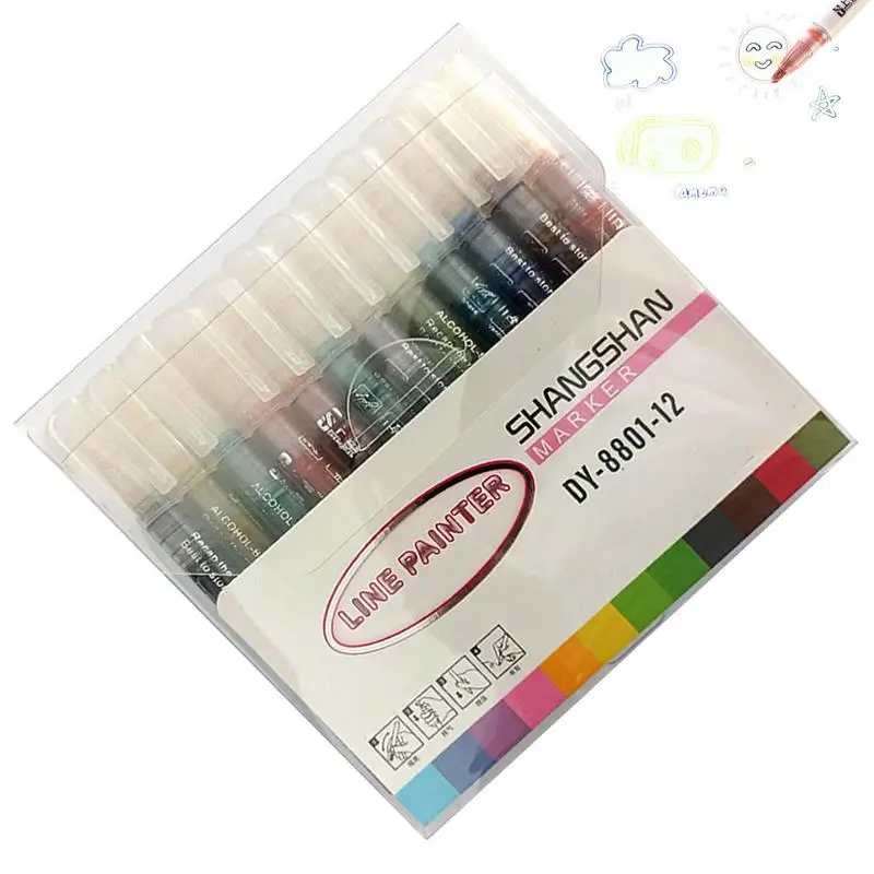 

Metallic Outline Marker 12 Colors Double Line Metallic Squiggles Outline Pens Children Painting Outline Markers For Coloring Art