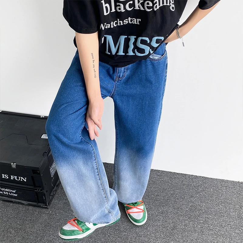 Blue Black Baggy Jeans Men Fashion Harajuku Gradient Straight Jeans Men Streetwear Hip-hop Loose Denim Pants Mens Trousers S-2XL