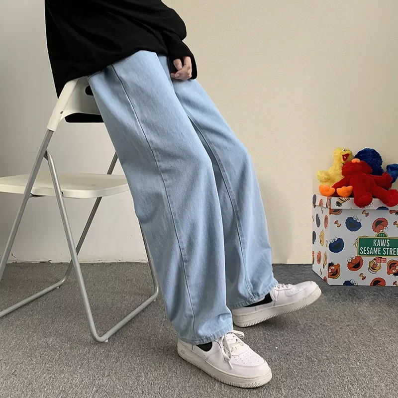2022New Hip Hop Loose Jeans 2021 Autumn New Streetwear Straight Baggy Wide Leg Pants Male Brand Trousers Light Blue