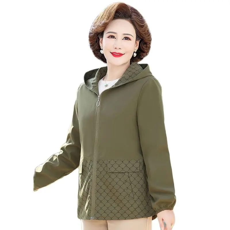 

Fashion Mom Spring And Autumn Coat 2023 New Hooded Slim Temperament Windbreaker Middle-aged And Elderly Women's Loose Top Women
