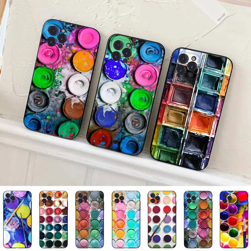 

Colorful Watercolors Set Paint Palette Phone Case For iPhone 14 11 12 13 Mini Pro Max 8 7 6 6S Plus X SE 2020 XR XS Funda Case