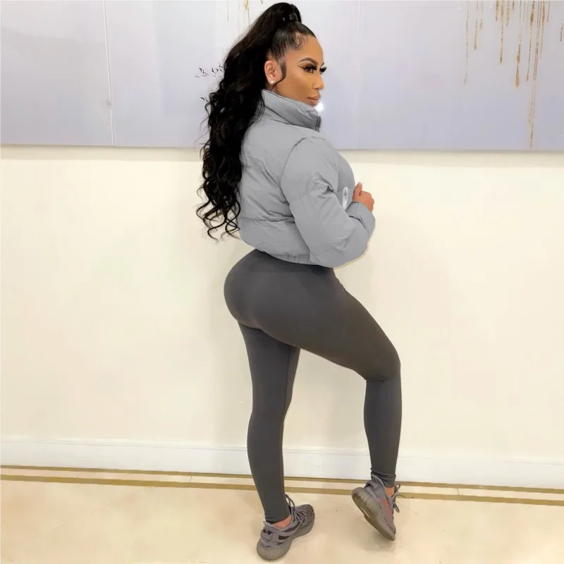 Winter Women Padded Jacket Casual Candy Color Stand-up Collar Zipper Short Windbreaker Long-sleeved Coat Top Clothes Street 2023