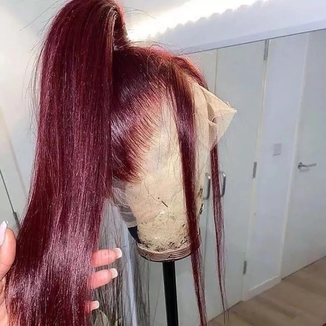 

Wine Red Long Lace Front Wig Silky Straight 99j Lace Frotal Wig for Women Cosplay Wigs For Part Daily Headband Wig