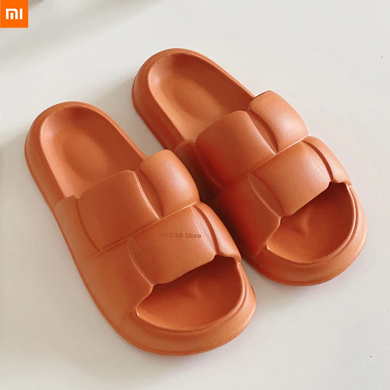 

Xiaomi solid color square net red summer mute feces slipper women's thick bottom home couple sandals and slippers
