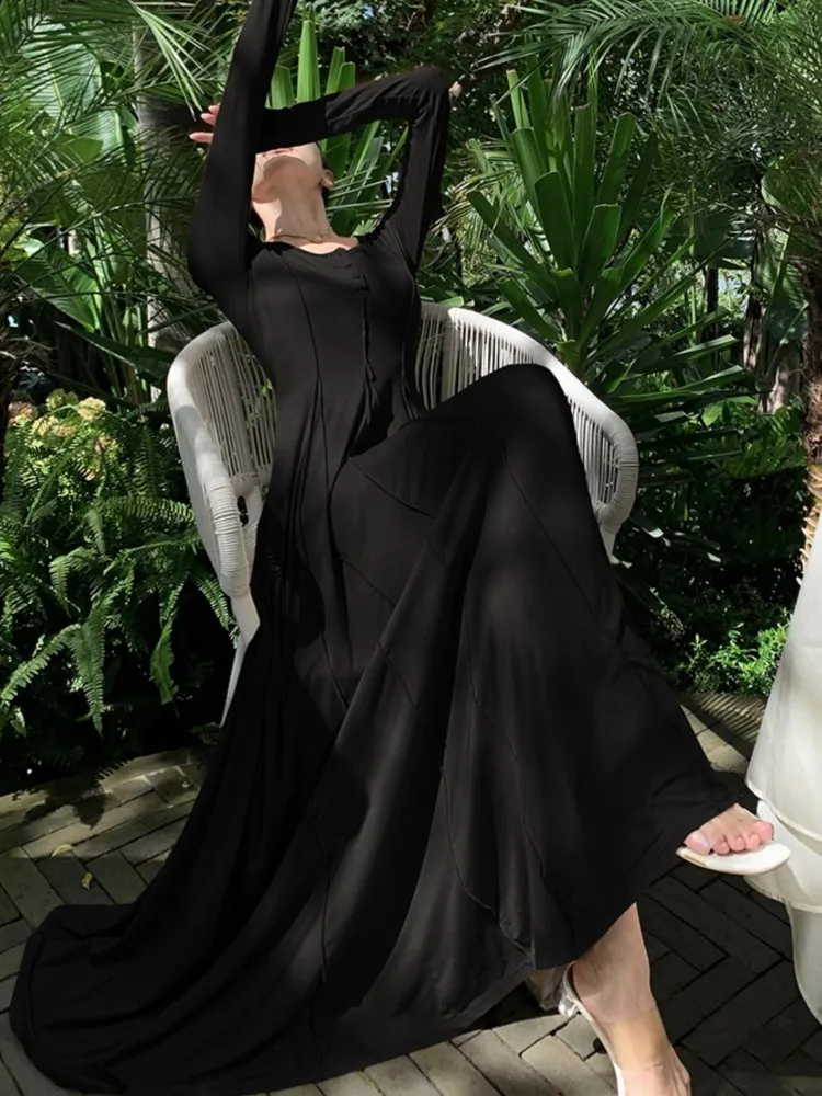 Элегантные повседневные трикотажные платья для женщин с длинным рукавом