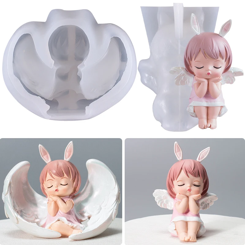 

Силиконовая 3D форма в форме детского ангела, украшение для торта с крыльями, инструмент для изготовления свечей принцессы Анны