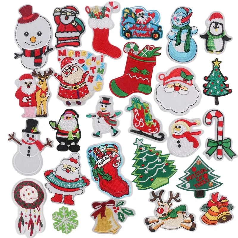 

LJL-26Pcs рождественские нашивки с утюгом, вышитая аппликация, ремонтная нашивка для рукоделия, украшения и DIY рождественские подарки