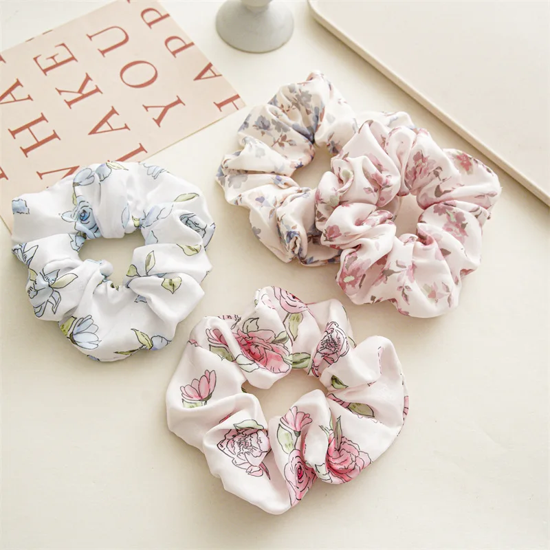 

Spring Summer Floral Print Scrunchies Fashion Hairband Hair Rope for Ponytail Holder Elastic Hair Band Sweet Hair Accessories