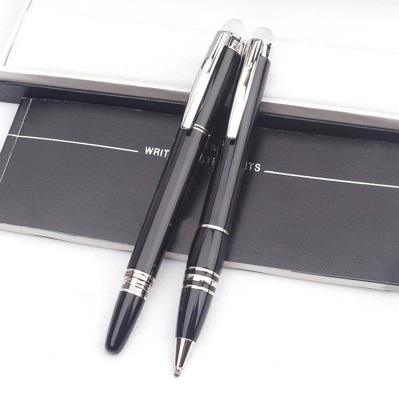 MB Mon Black Resin Ballpoint Pen Luxury and Silver Rollerball Pens Inlay Diamond Best Fountain with Series Number |