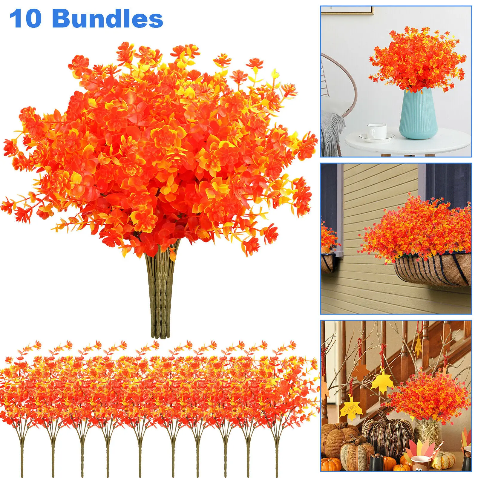 

10 Bundles Artificial Fall Flowers Fake Plants Bouquet Autumn Maple Leaves Decor