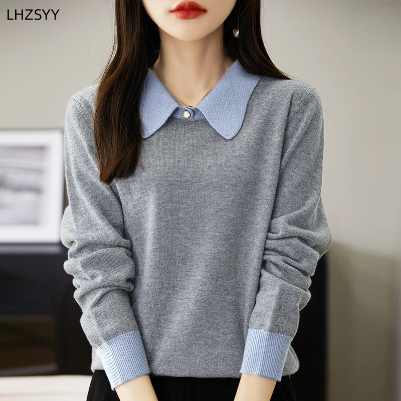 LHZSYY Весенняя Новинка 100% женская имитация кукольного воротника пуловеры из двух