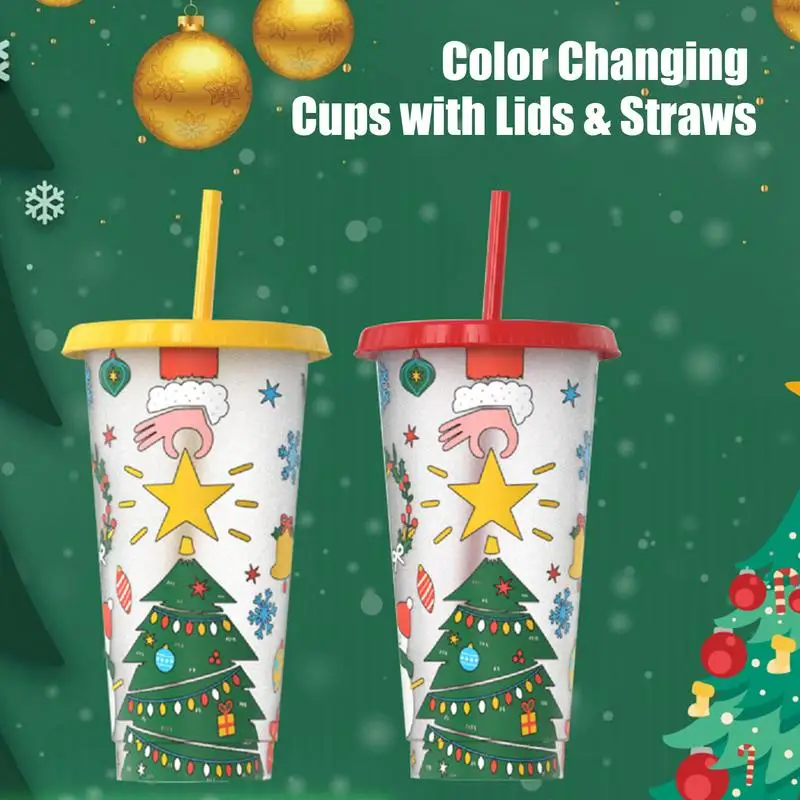 

Color Changing Cups Kids 24oz Christmas Reusable Drinking Water Cup Coffee Cup Food-grade With Lid And Straw Kitchen Supplies