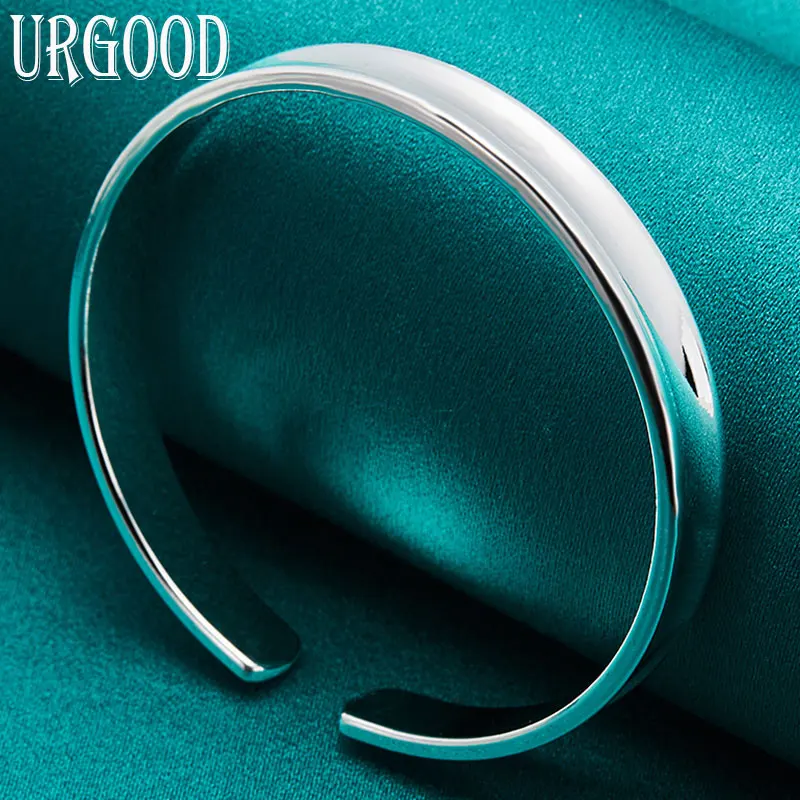 

925 Sterling Silver 8mm Smooth Adjustable Bangle For Women Man Party Engagement Wedding Romantic Fashion Jewelry Gift