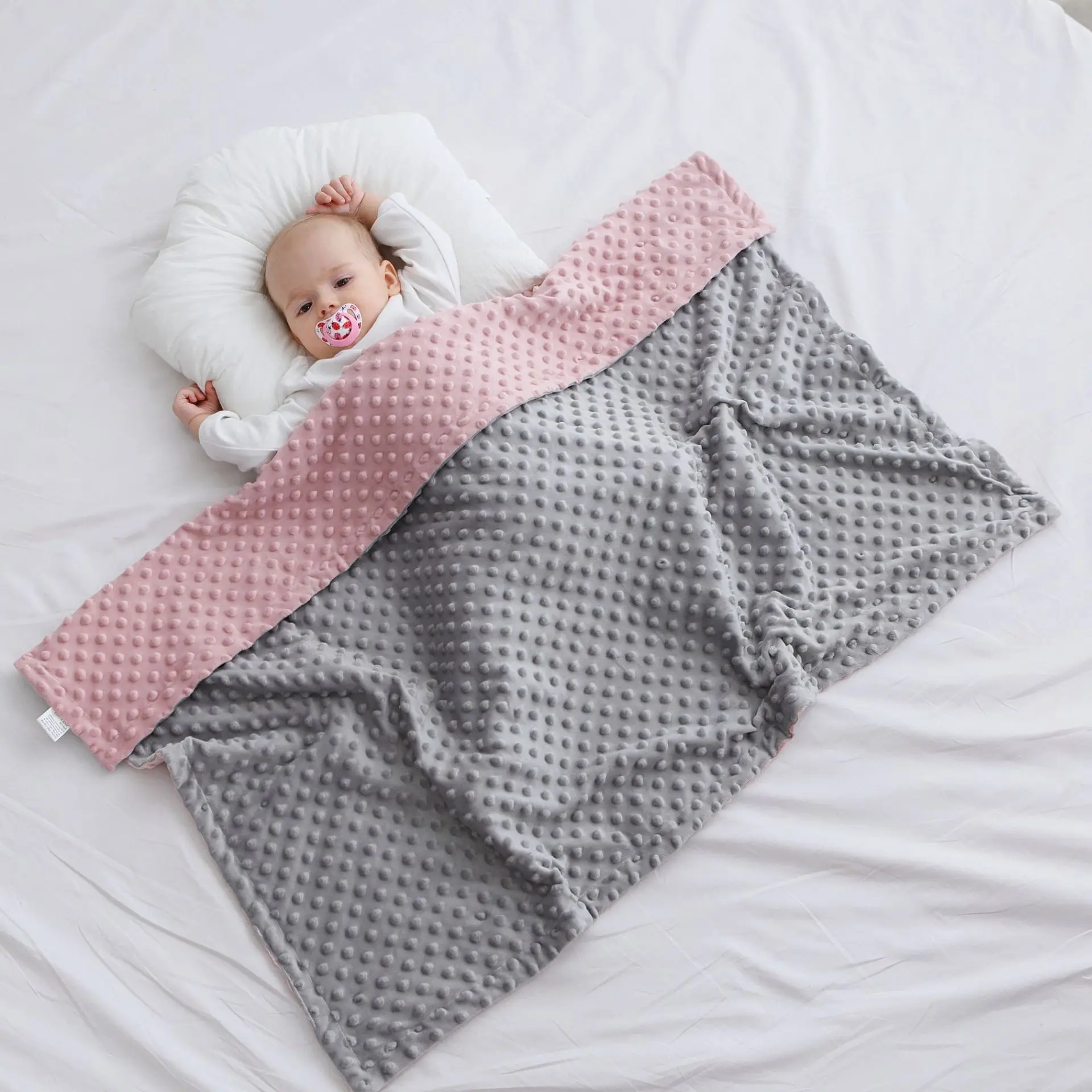Baby Comforting Blanket Super Soft Plush Double Layer Dotted Backing Lovely Brown Unisex Design Receiving Swaddling Wrap
