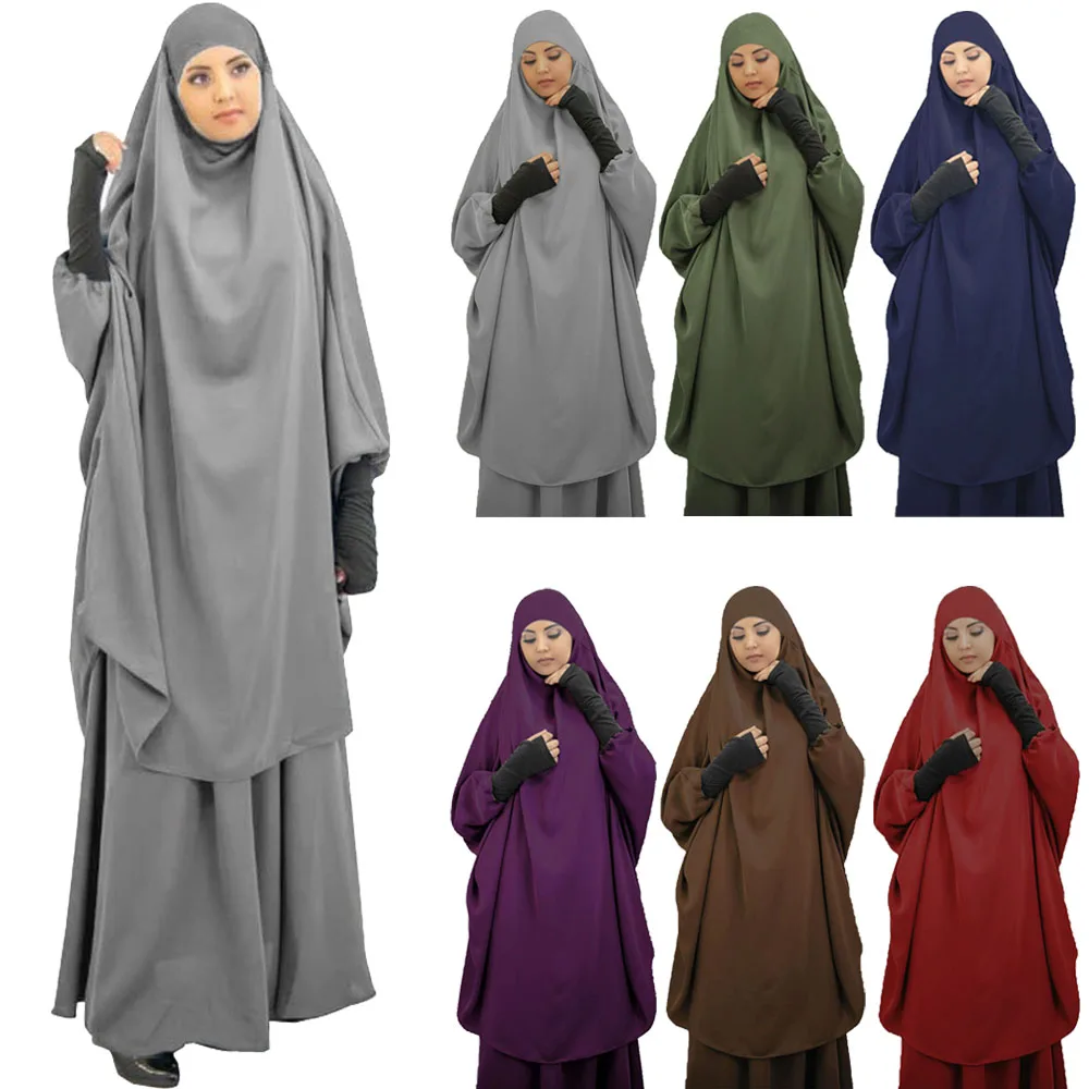 

Ramadan Eid Hooded Muslim Women Prayer Garment Long Veil Khimar Abaya Skirt Set 2 pieces Niqab Turkey Islam Dress Jilbab Clothes
