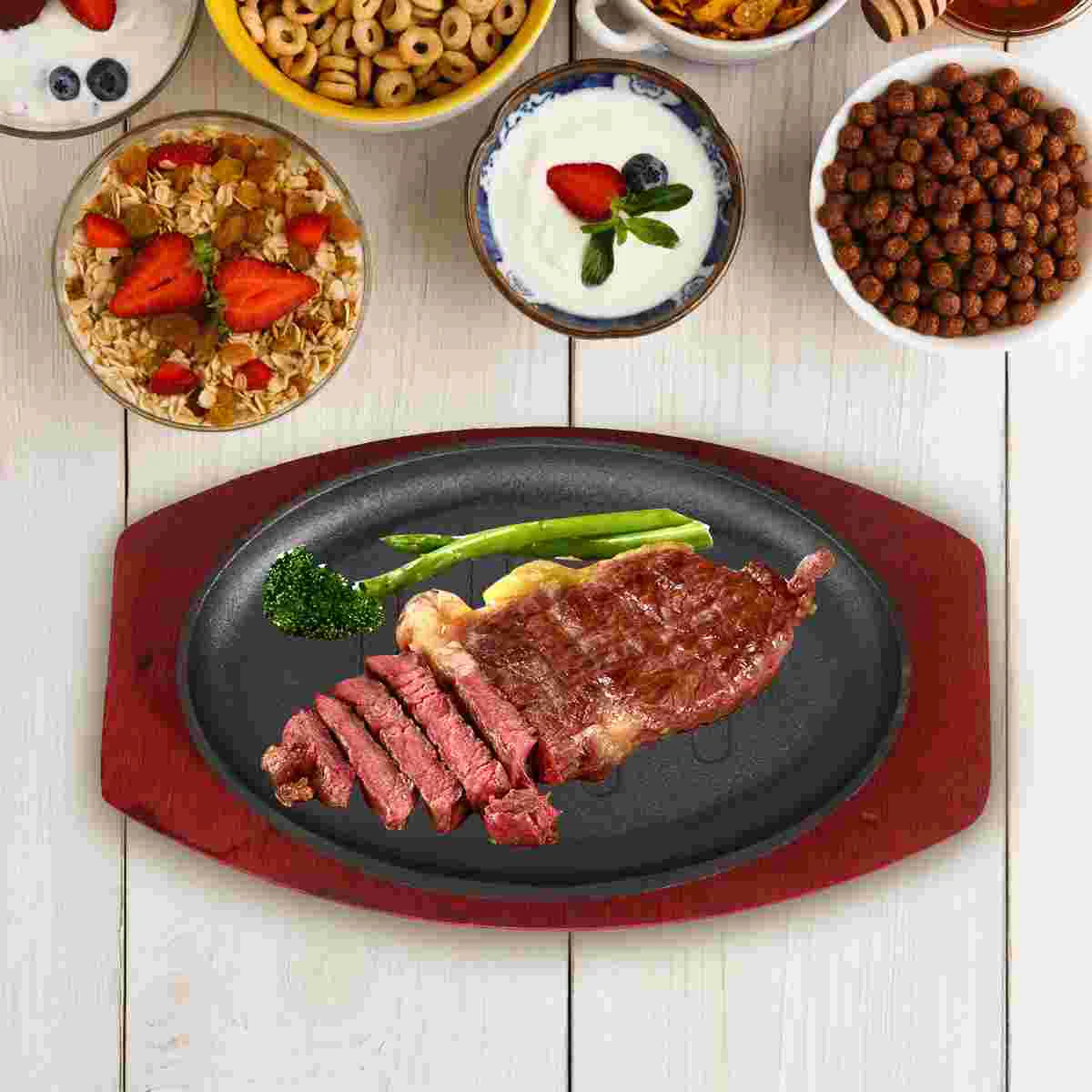 

Grill Drip Pan Plate Reusable Fry 23.5X15X1.5CM Non-stick BBQ Black Wood Teppanyaki Cooking