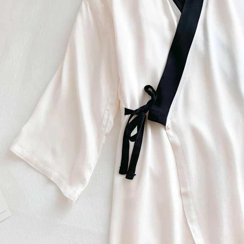 Solid Women's Kimono Summer Long Sleeve Thin Ladies Dressing Gown Pockets Oversize Long Sleepwear Elegant Bathrobe For Female