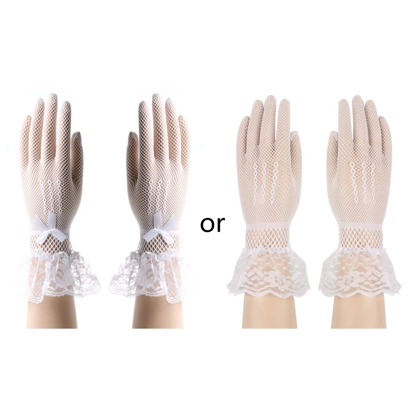 

1 Pair Elegant Lace Gloves Bowknot Party Prom Wedding Bride Wrist Mittens 918F