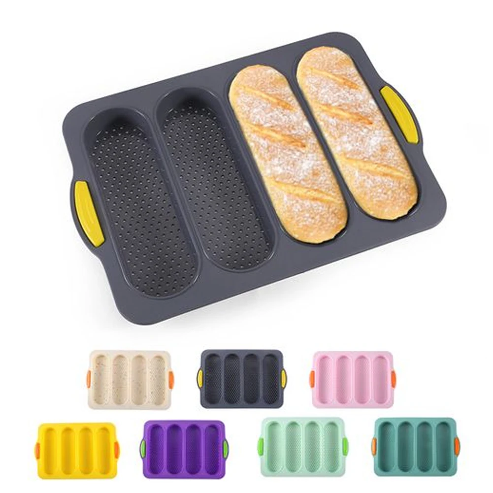 

Baking Mold Food Grade 4 Grids Baguettes Silicone Mould Tray Anti-scalding Non-stick Bread Cake Molds Kitchen Tool Accessories