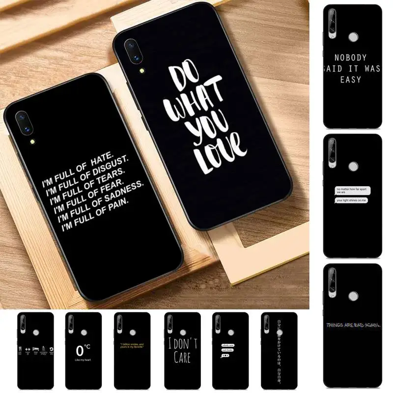 

Black Minimalist Text Quote Phone Case for Huawei Y 6 9 7 5 8s prime 2019 2018 enjoy 7 plus