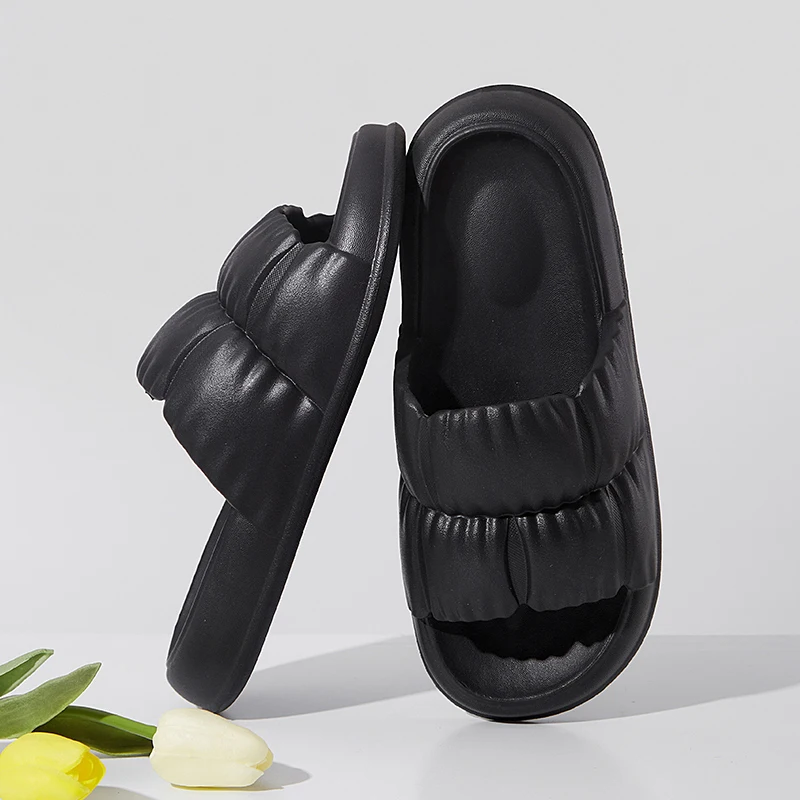

2023Fashion Solid Concise Summer Home Slippers Women Flat Lightweight Indoor Bathroom Slippers Men Couples Slides